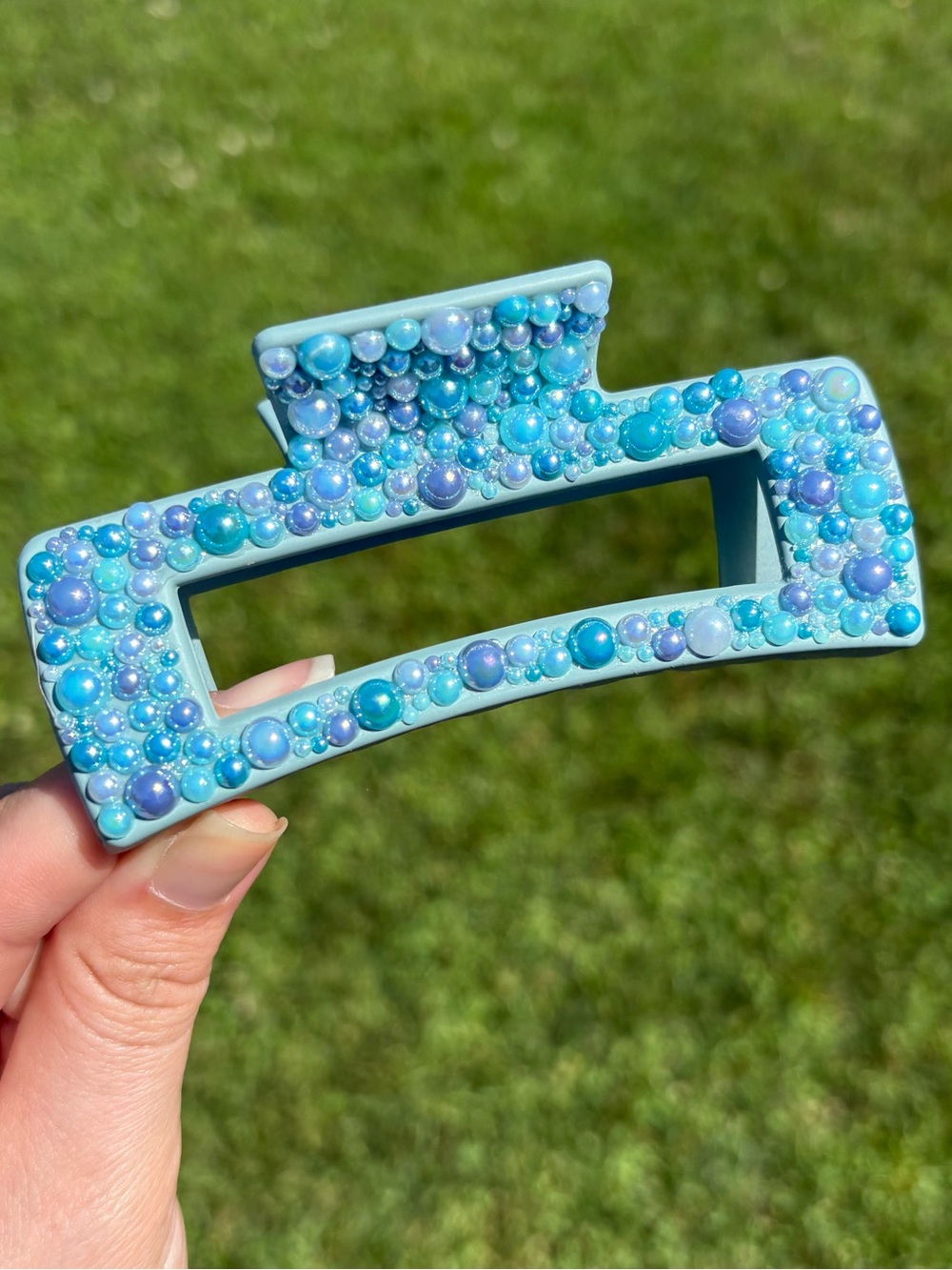 Handmade Blue Pearl Embellished Claw Clip